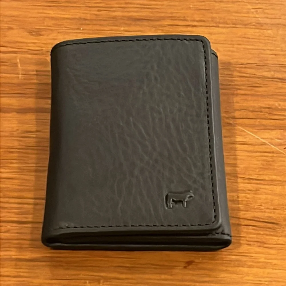Will Leather Goods Trifold Black Leather Wallet ID Card Bill Slots